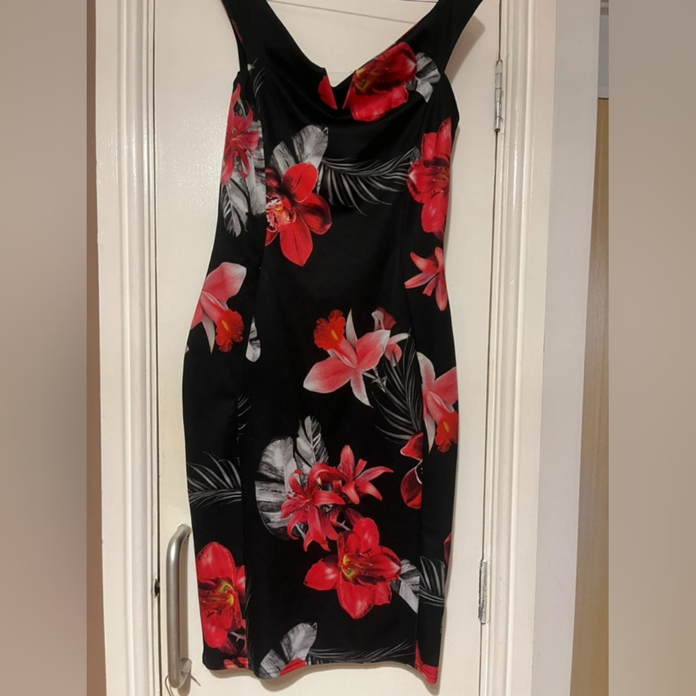 Floral Black and Red Dress